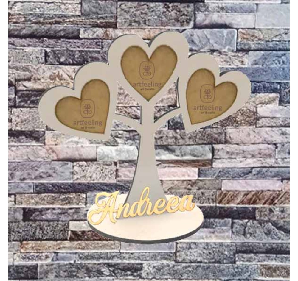 RAMA FOTO COPAC CU TREI POZE SI NUME 25x 23 CM