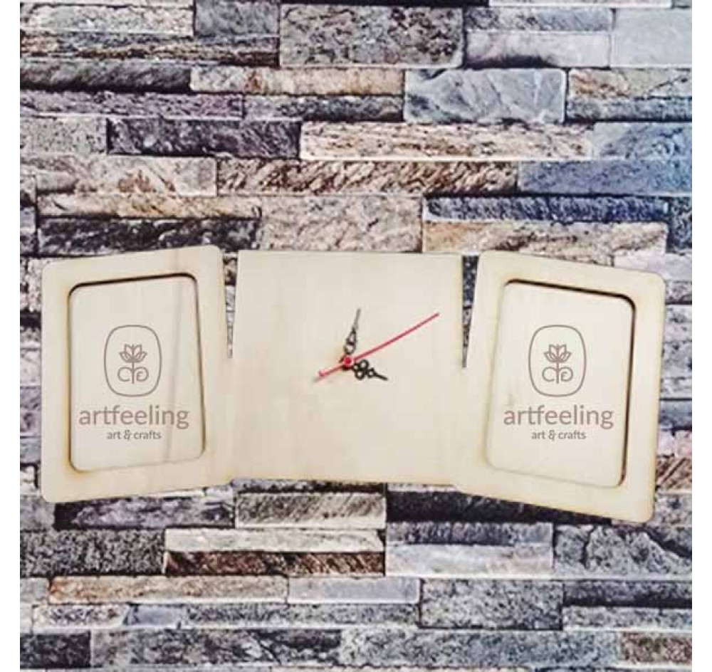 RAMA FOTO CU DOUA POZE SI CEAS 43X18 CM